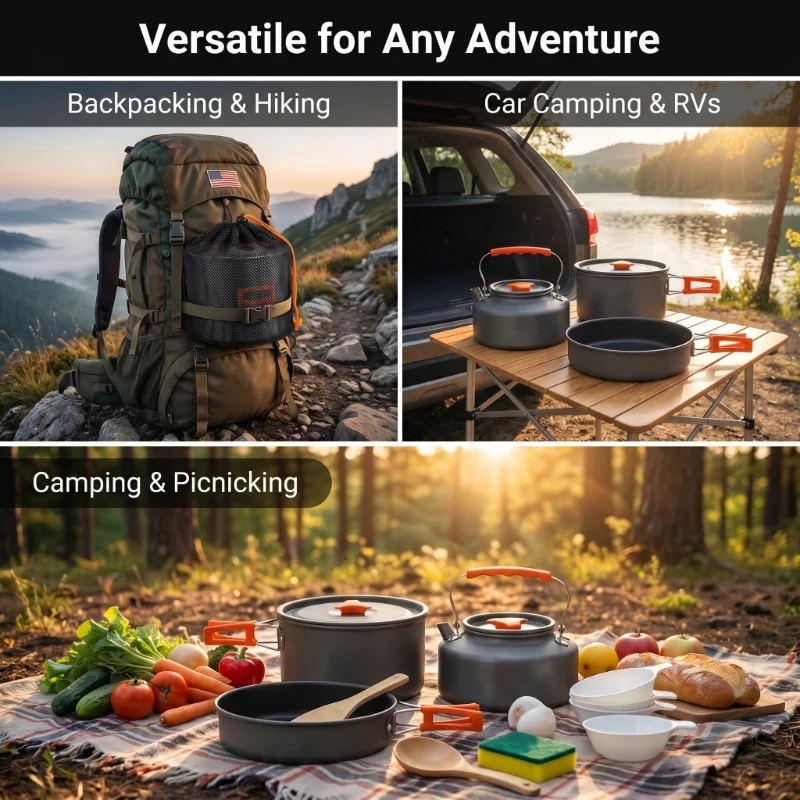 

Camping Cookware Set Outdoor Pot Tableware Kit Cooking Water Kettle Pan Travel Cutlery Utensils Hiking Picnic Equipment