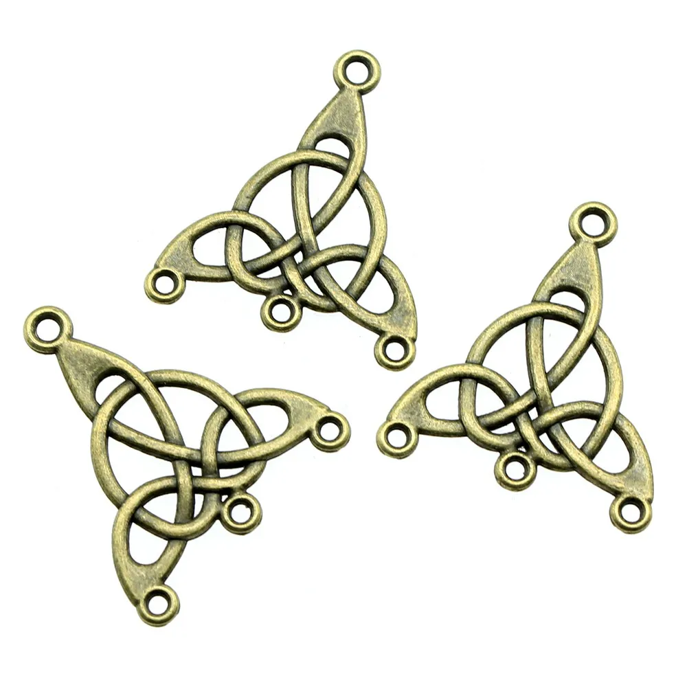 WYSIWYG 10pcs 28x25mm Vintage Jewelry Making Antique Bronze Color Earring Connector Charms Porous Triquetra Earring Connector