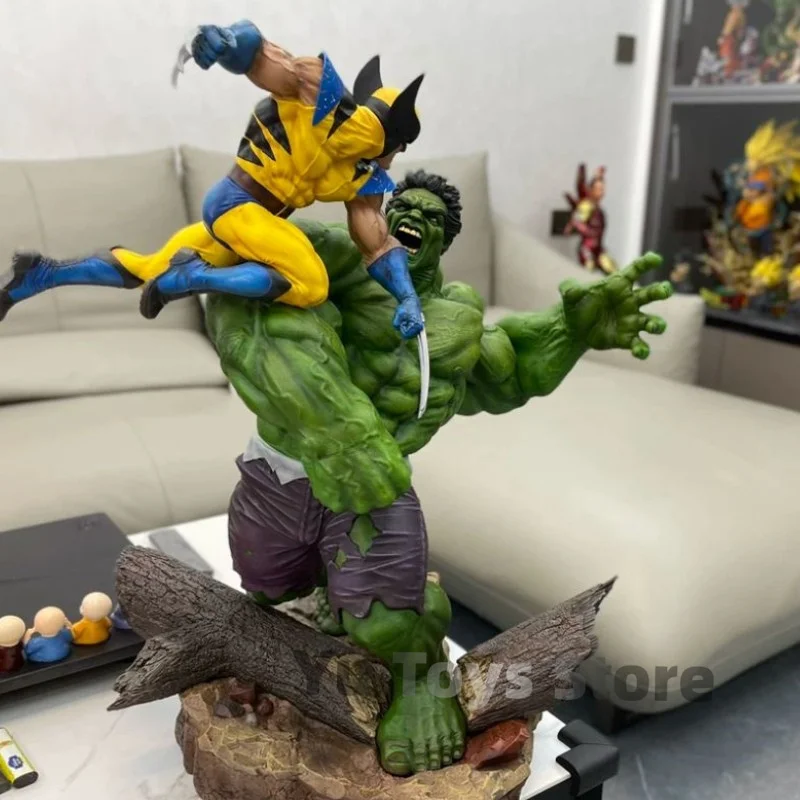 36cm Marvel Superhero Combat Scene Version Hulker Vs Wolverine Action Figure Green Man Statue Collection Model Adult Gift Boy