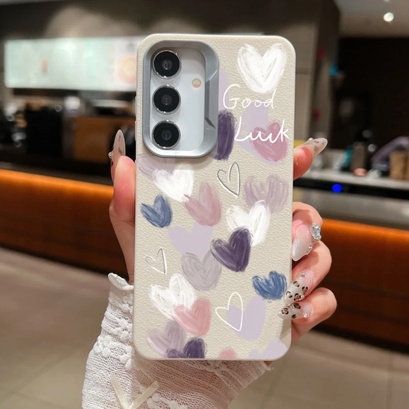 Candy Love Heart Case For Samsung Galaxy A55 A54 5G A35 A25 A15 A16 A52 A53 A14 A34 S20 S21 FE S22 S23 S24 Ultra Leather Texture