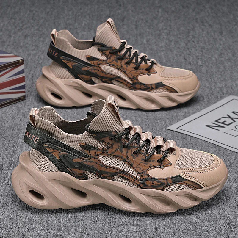 

Little Devil and Angel Casual Shoes for Men, New Style Fly-Knit Breathable Large Size Running Shoes, Fashionable Thick-Soled Hei