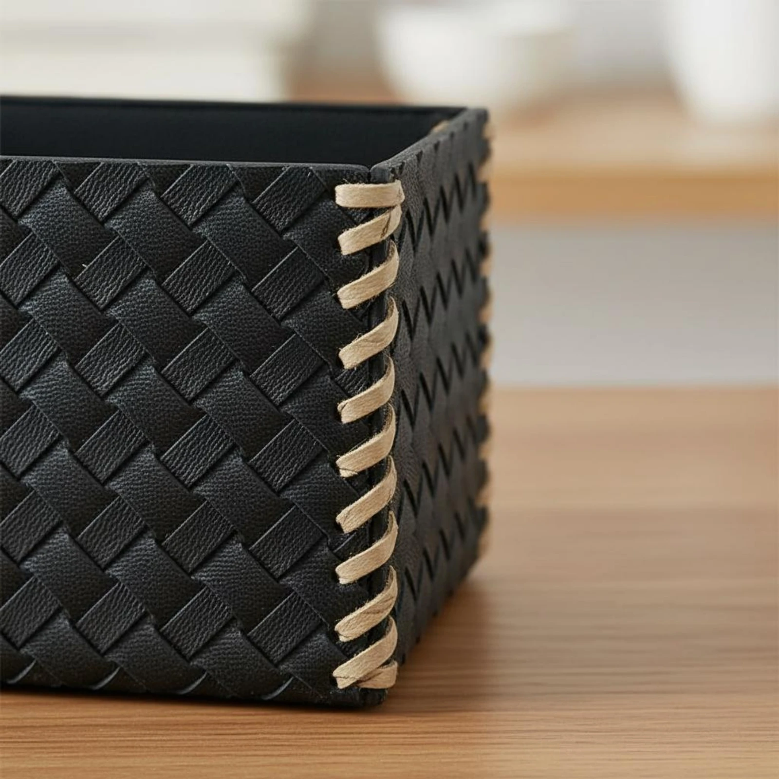 

Controller Control Holder Stylish Controller Storage Box Woven Leather Organizer Easy to Clean Home Accessory Minimalist Design