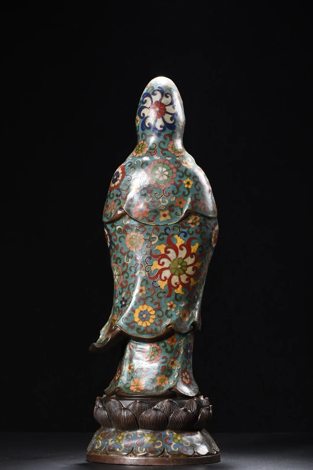 

18-дюймовая непальская народная бронзовая статуэтка Гуаньинь Бодхисаттвы с эмалью в технике клуазонне, изображающая лист ивы, для поклонения Будде на террасе с лотосами в храме.