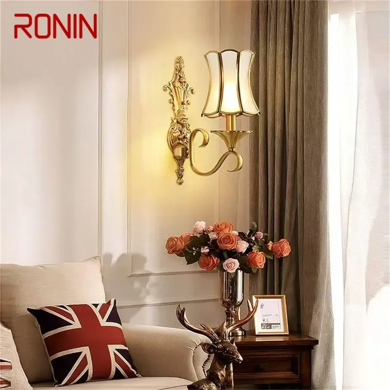 RONIN Contemporary Brass Wall Lamp American Retro LED Living Room Bedroom Study Room Hotel Villa Model Room Hall Way Aisle Ligh