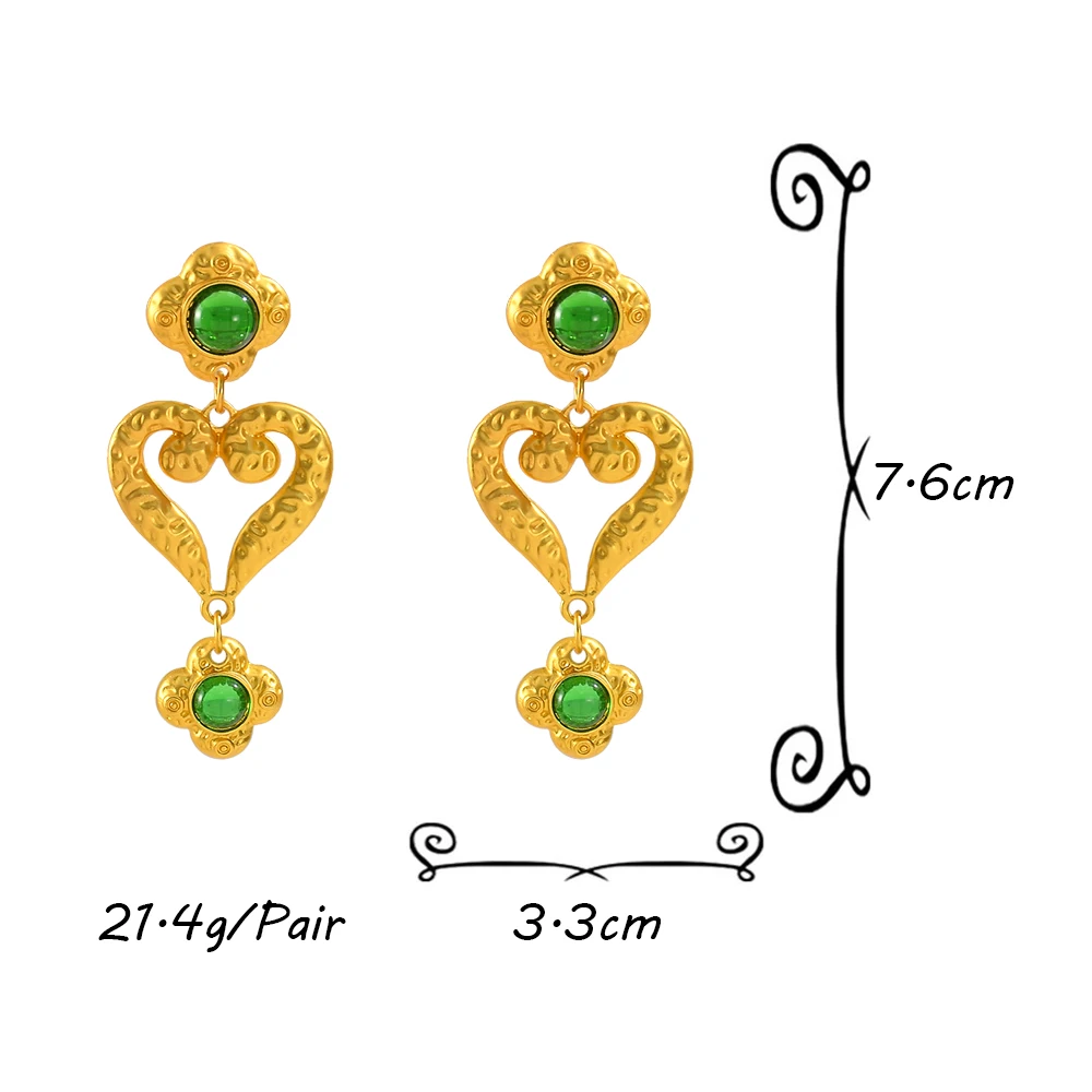 New Elegant Metal Heart Inlay Crystal Drop Earring for Women Vintage Gold Color Geometric Love Flower Earrings Jewelry image 6