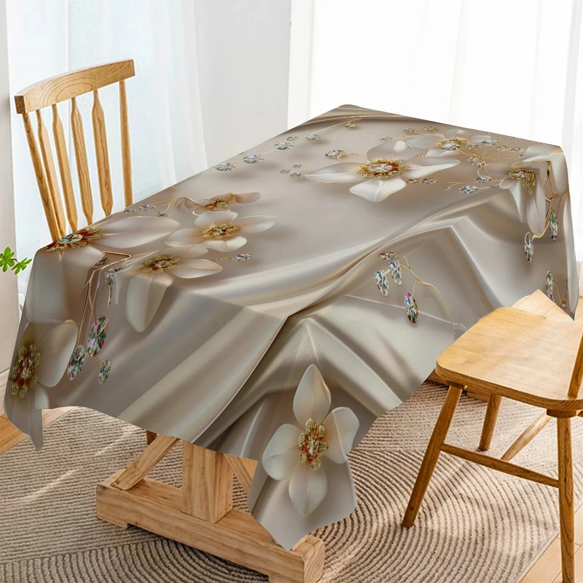 

New rectangular floral printed tablecloth, can be reused for kitchen table decoration, party decoration tablecloth