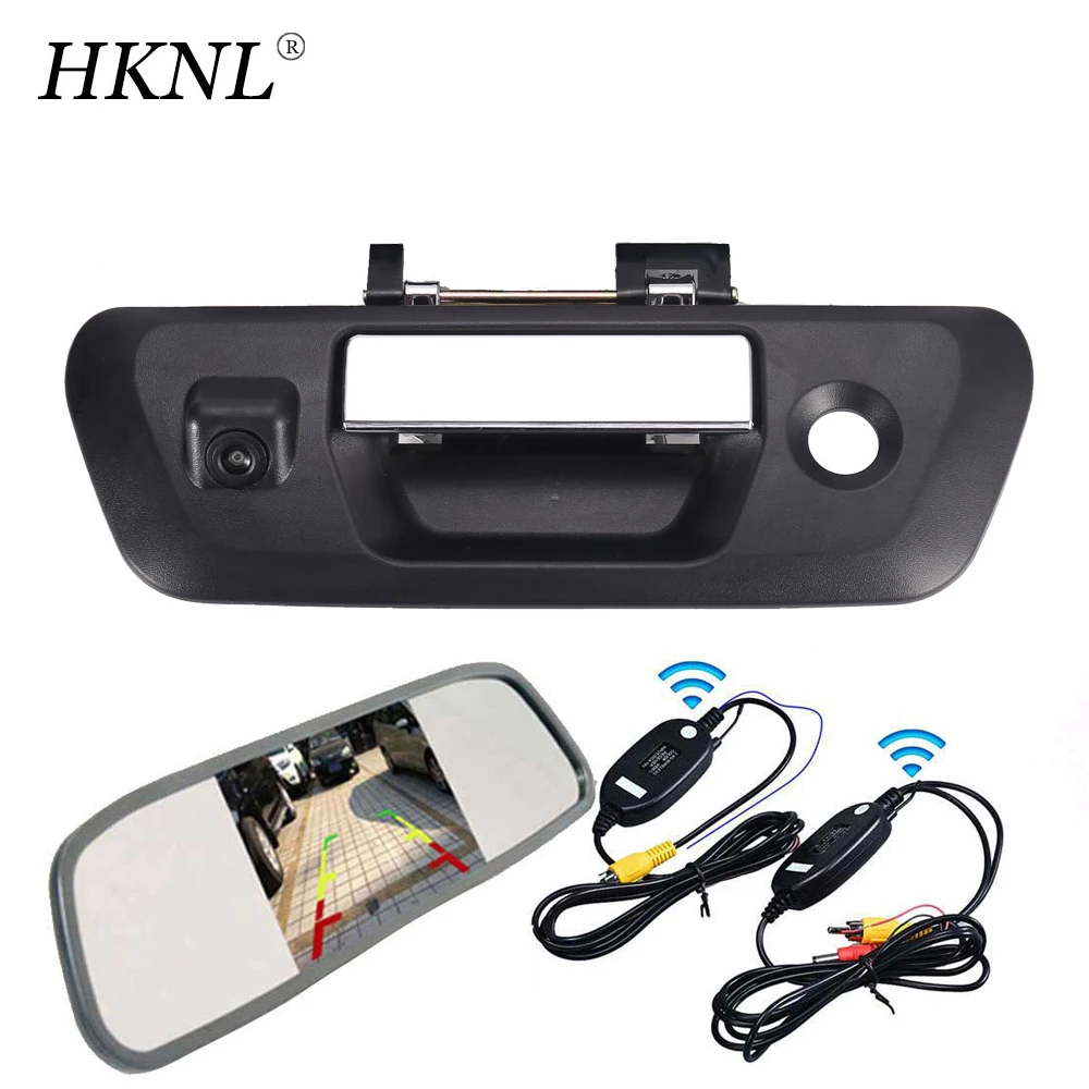 HKNL CCD Car Rear View Camera With Mirror 2.4GHZ Wireless For Nissan Navara NP300 D23 2015-2020 Brake Light Trunk Handle Black