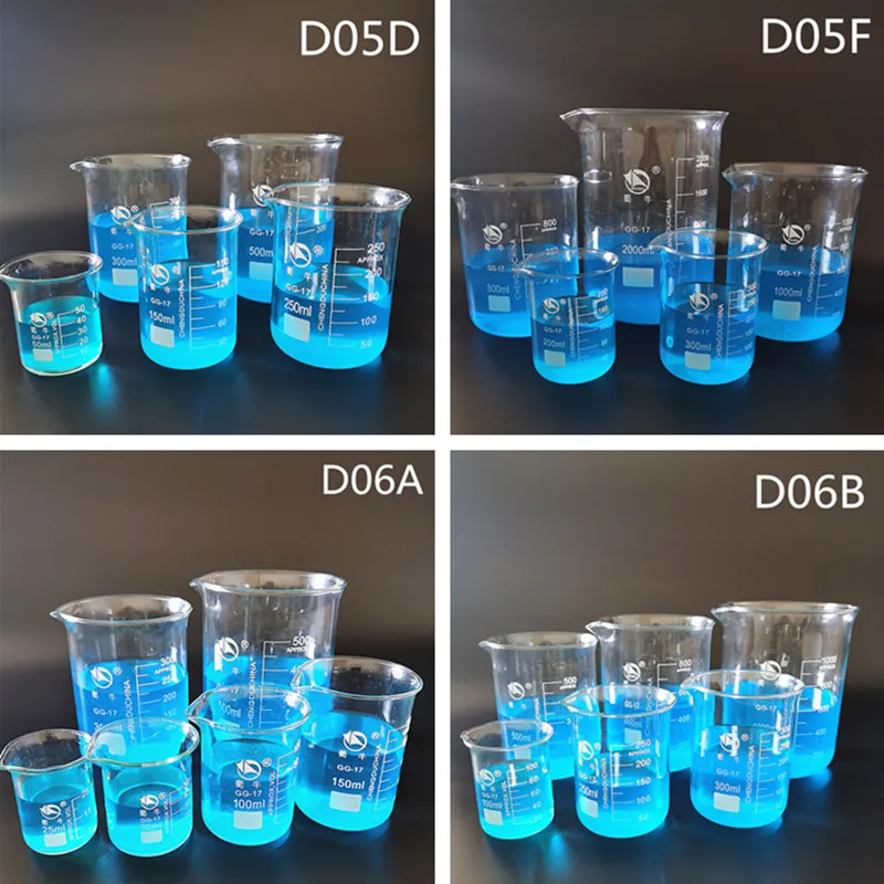 5ml-2000ml 1Set Lab Borosilicate Glass Beaker All Sizes Chemical Experiment Laboratory Equipment Measuring Cup