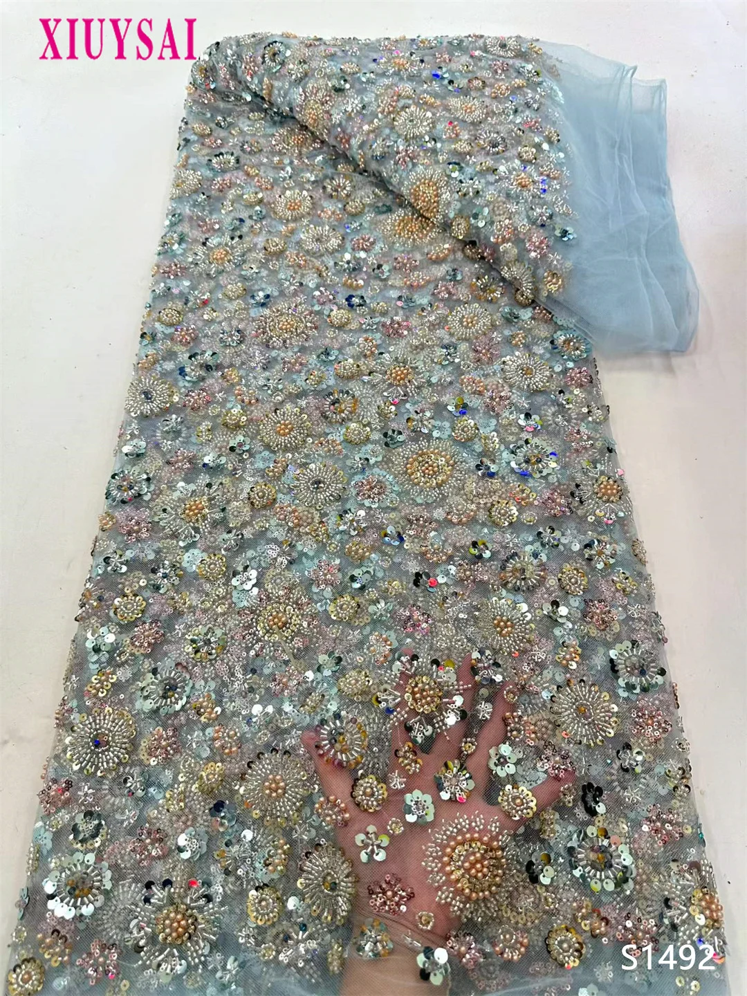 Tissu en dentelle africaine brodée de sequins et perles, 5 verges, haute qualité, pour mariage français et nigérian, matériel de couture 2026