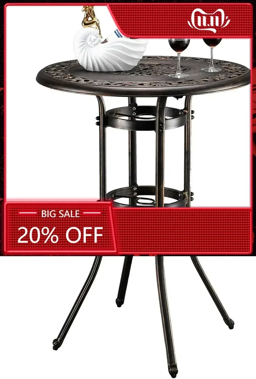 

Hot salesOutdoor Bar Table, Cast Aluminum Bar Height Patio Table with Umbrella Hole Patio Dining Table, Tall Outdoor Table Bistr