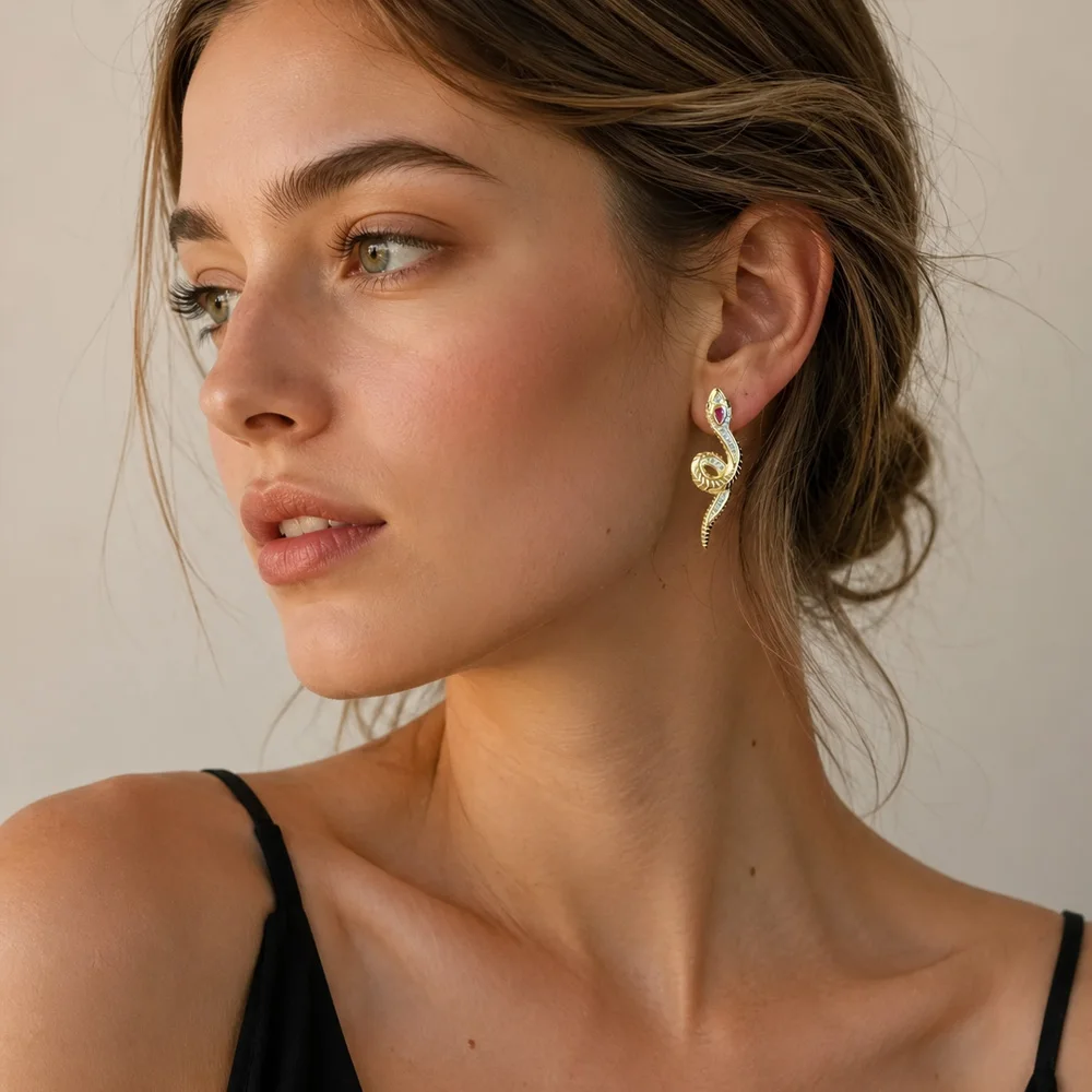Drop Earrings Beauty Curved Shape Snake Gold Good Fine Jewelry For Women,Summer Brand New Bohemia Gift 925 Sterling Silver