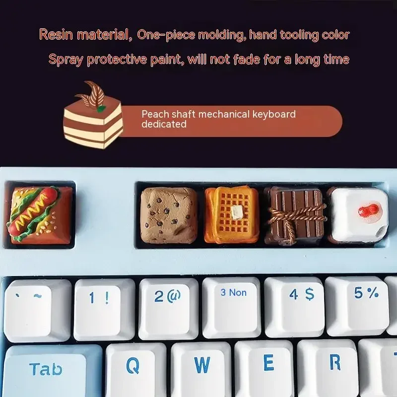 Personalized Gourmet Keycaps Resin Handmade 3D Three-dimensional Design Cute Dessert Office Mechanical Keyboard Accessories Gift