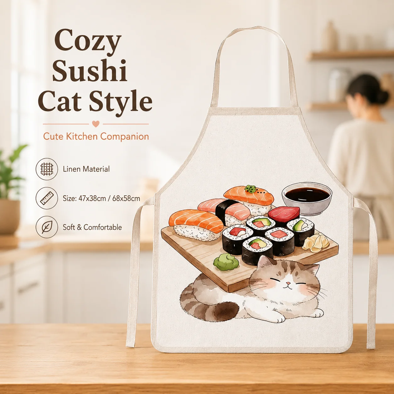 Home Cooking Japanese Food - Uroczy Fartuch z Lnu z Nadrukiem
