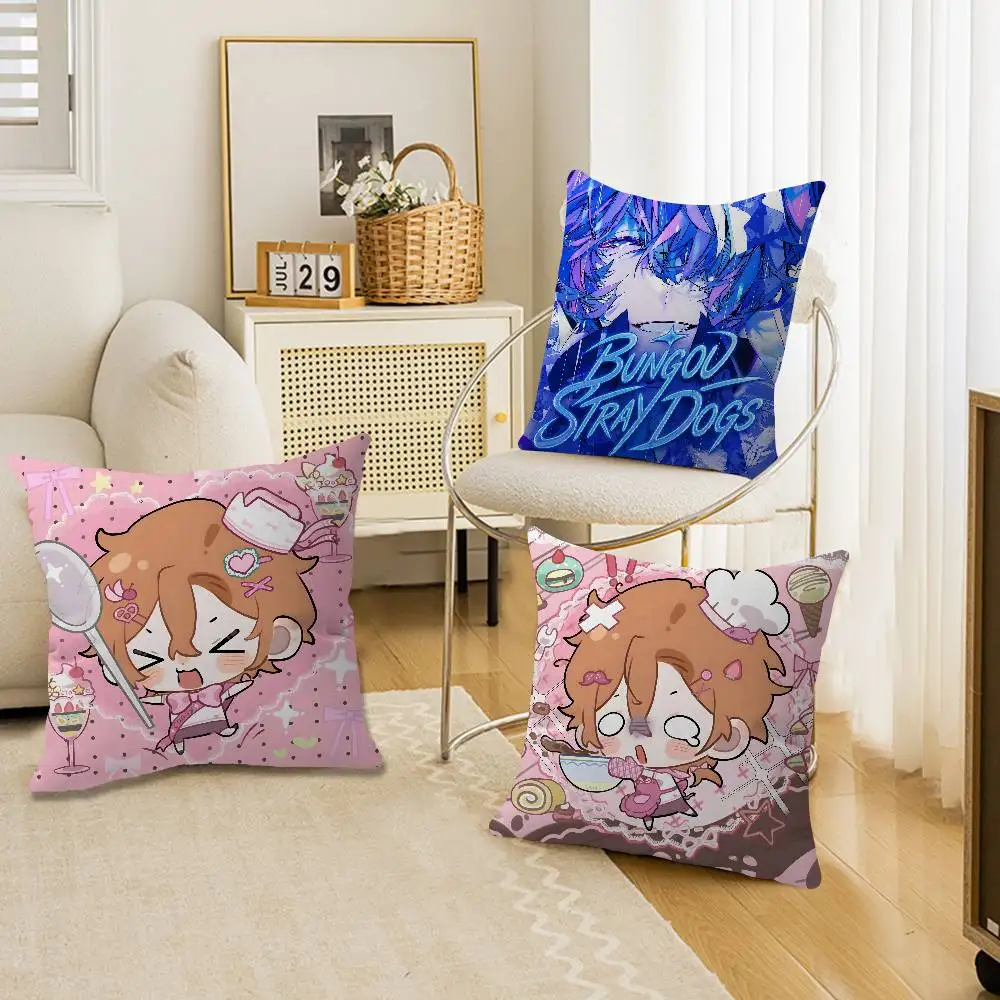 B-Bungo-Stray-Dogs Literary Anime Pillow Covers Cartoon Sofa Decorative Home Double-sided Printing Short Plush Cute Cushion