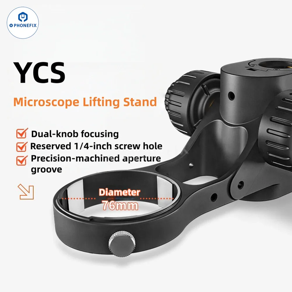 YCS Microscope Lifting Bracket Mirror Body Diameter 76mm Adjustable Holder Bracket 32mm Column For Microscope Head Stand Tools