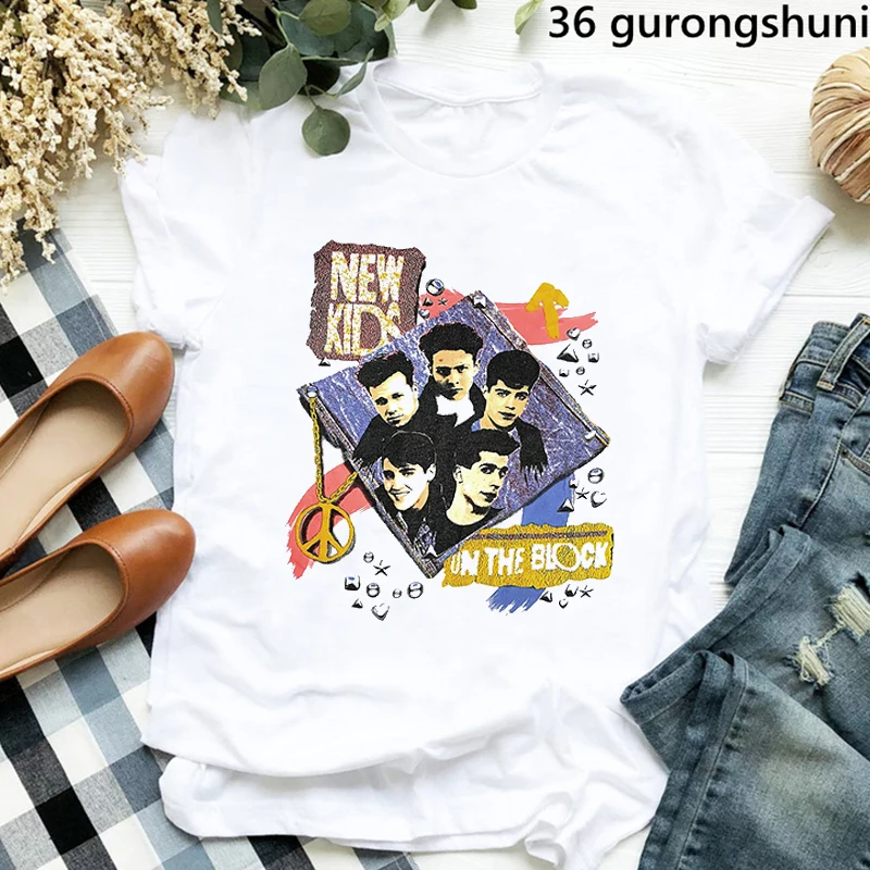 Funny New Kids on the Block T-Shirt NKOTB T Shirt Women Clothes Female Clothing Harajuku Short Sleeve 90s Tees Tops Drop Ship