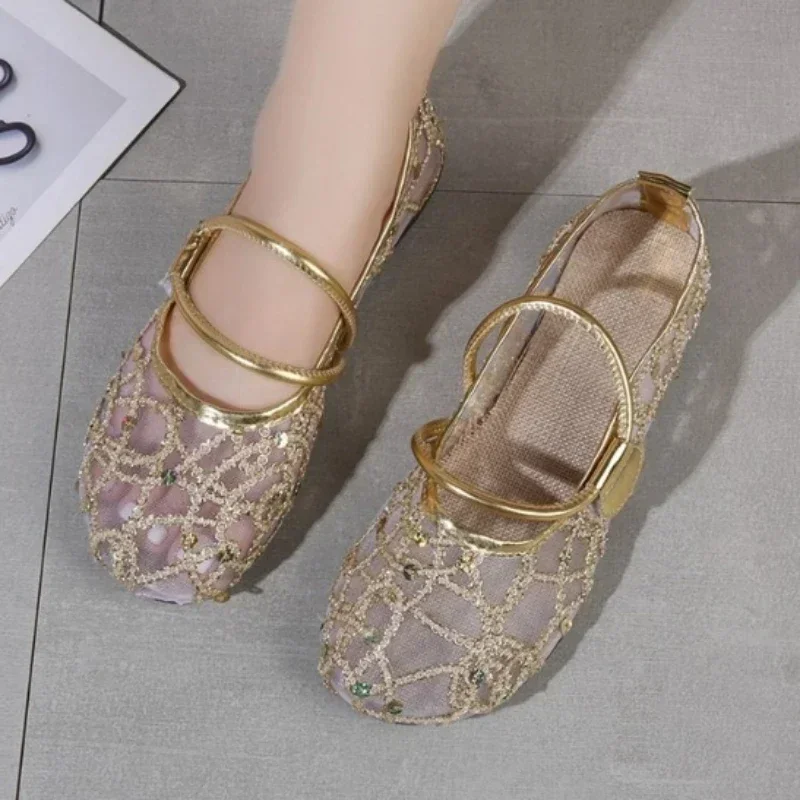 

Women's Shoes 2024 High Quality Mesh Women's Flats Breathable Casual Flats Women Hollow Bling Slip on Soft Bottom Shoes Ladies