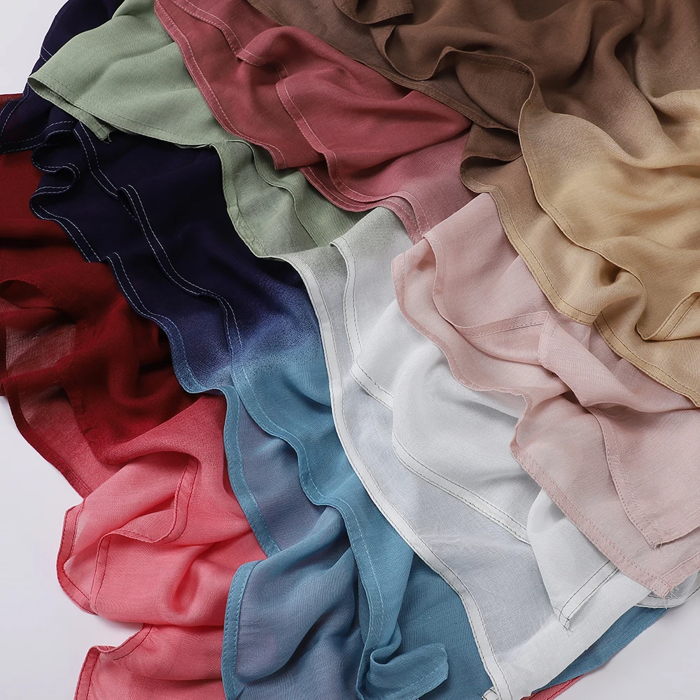 New Gradient Color Hijab Two Color Scarf Tie-Dye Cotton Shawls Muslim Women Wraps Headband Islamic Turban Foulard 4