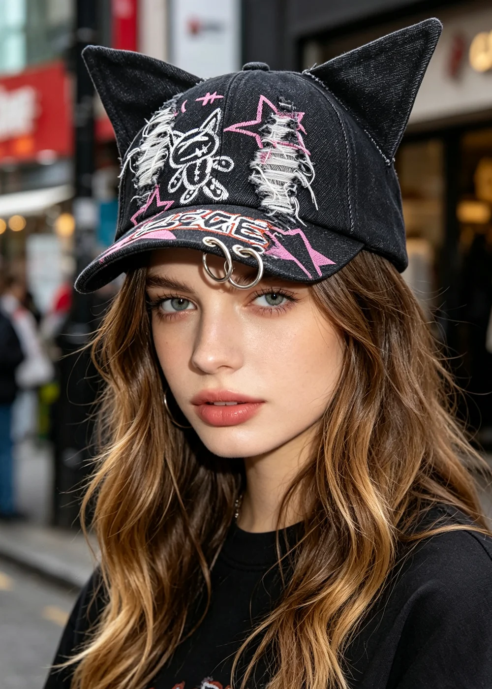 2026 NEW y2k Hot Girl Graffiti Jeans cat Ears Cowboy Baseball Hat Wash Graffiti Hip Hop Cap Women Men Party Team Baseball Cap