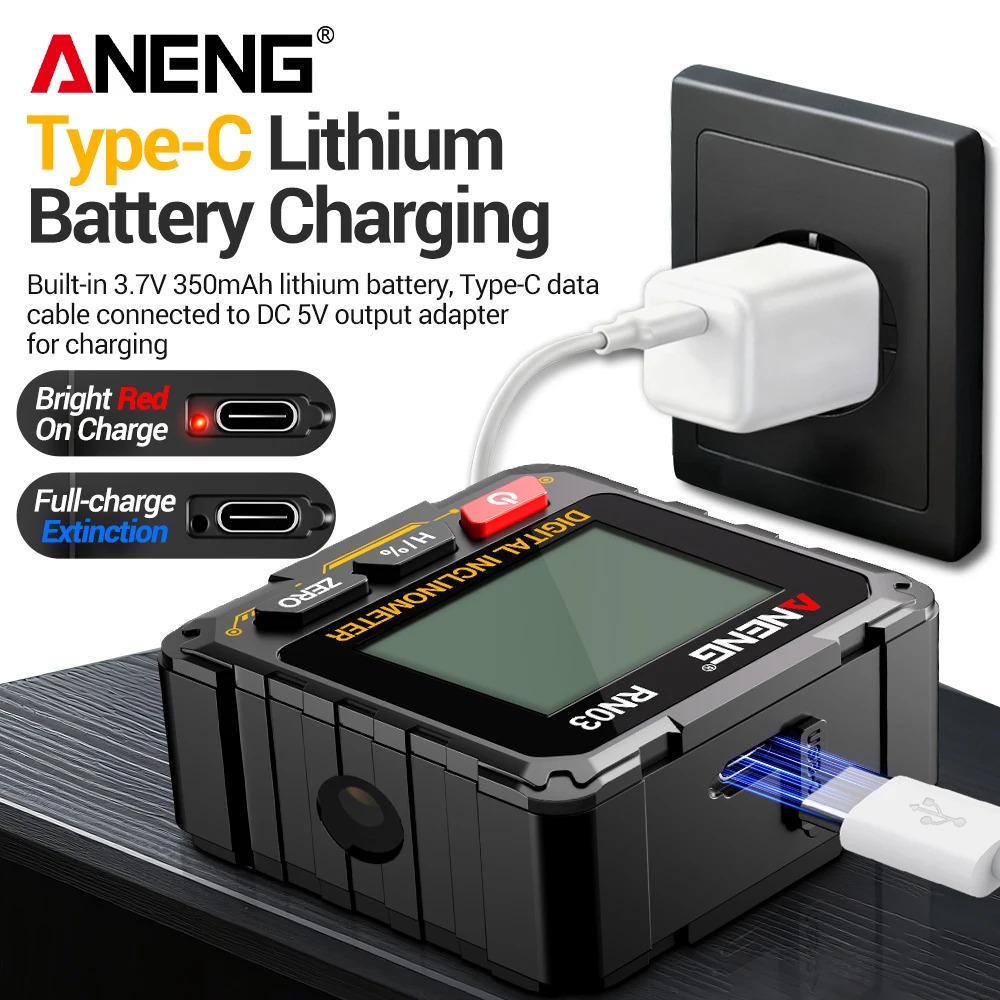 

Laser Inclinometer Digital ANENG RN02/RN03 Magnes Type-C Charge Level Box Electronic Gauge Ruler Protractor Woodworking Tool