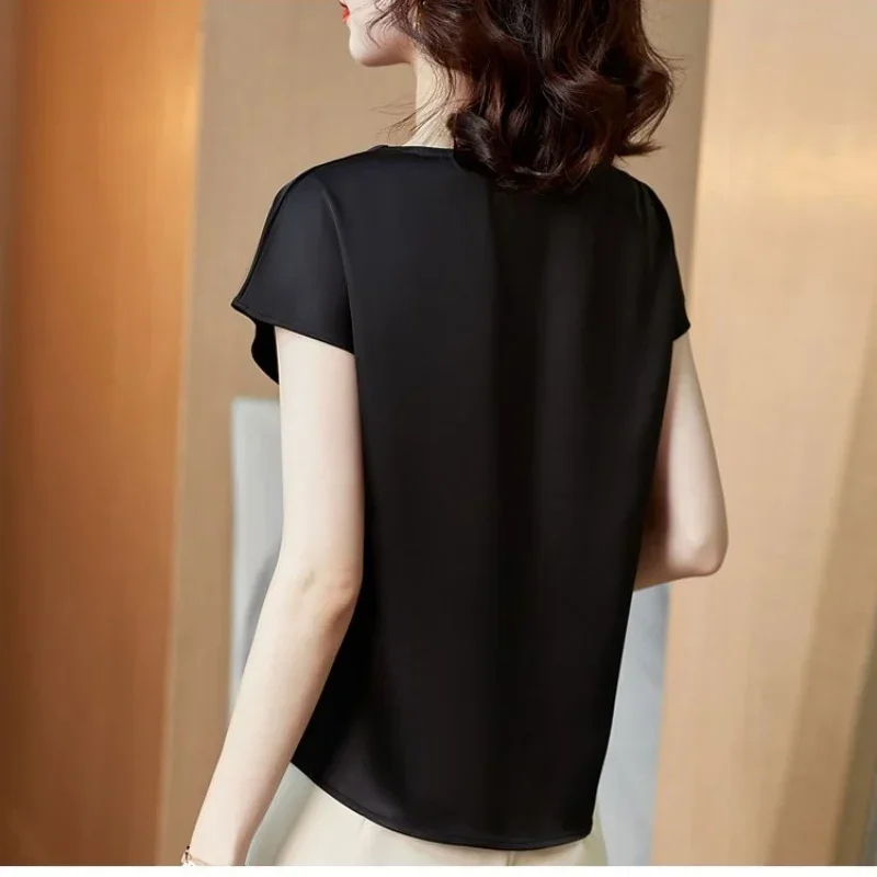 Summer Fashion Women Blouse Elegant Short Sleeve Shirts and Blouses Satin Basice Women Clothing Solid Corset Top New Ladies Tops