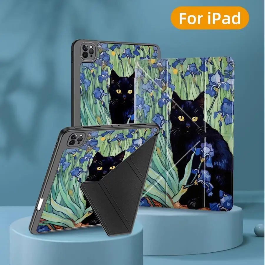 

Holder Cover Tablet Case For iPad Pro 11th 10th 9th 8th 7th 12.9inch Mini 6 7 Air 4 5 M3 M2 M4 11inch Pro 2025 Black Cat Iris