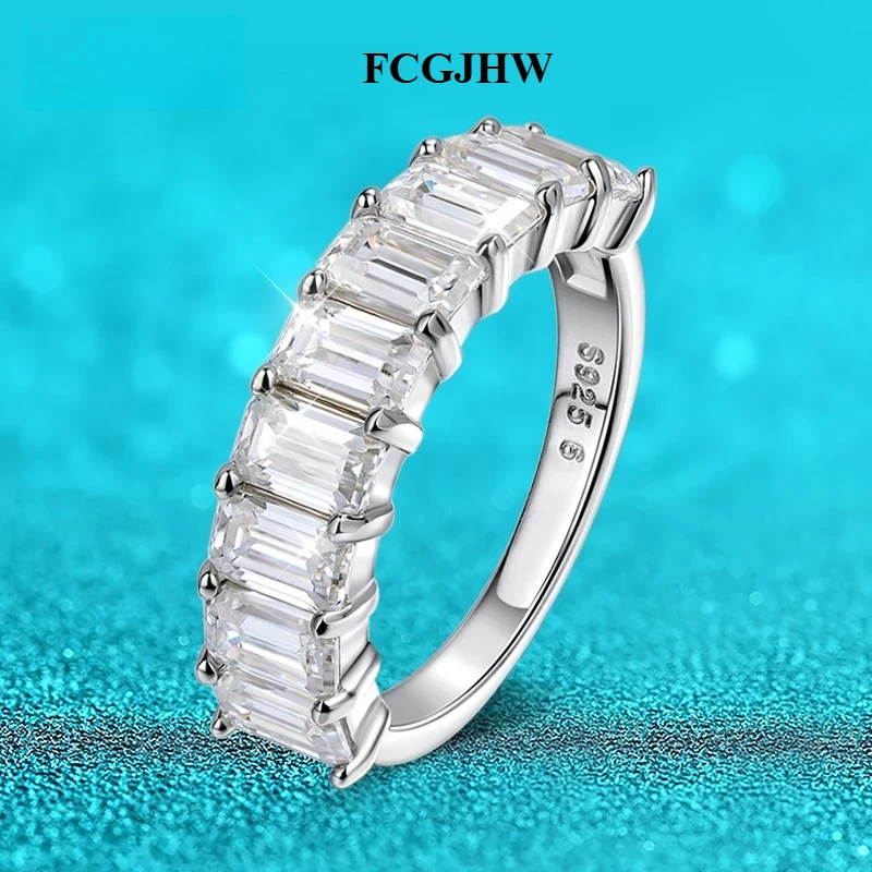 FCGJHW Each 3*5mm 0.5CT Emerald Cut Moissanite Ring for Women 1/2 Eternity Bands Lab Diamond Jewelry Pure 925 Silver Rings 2026