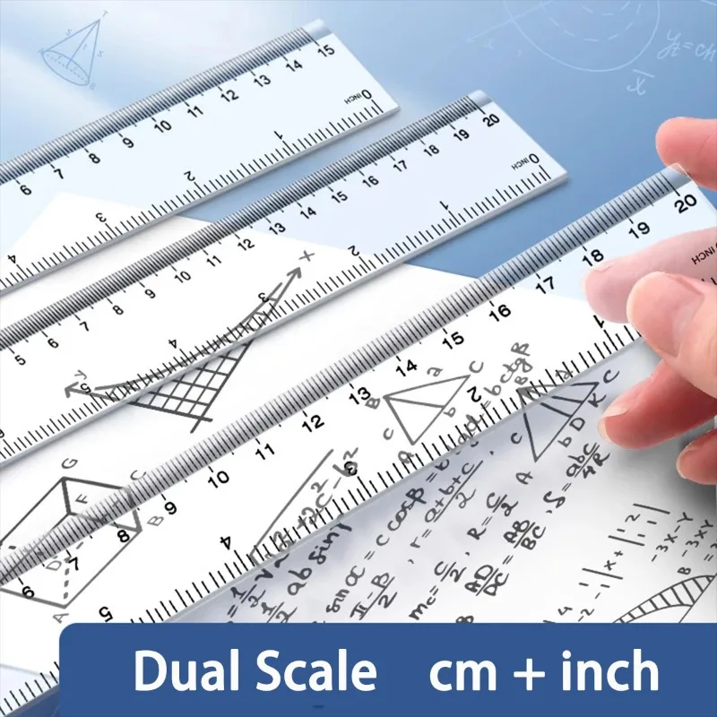 15/20/30cm Plastic Material Transparent Ruler Portable Tool for Student School & Office Stationery Supplies
