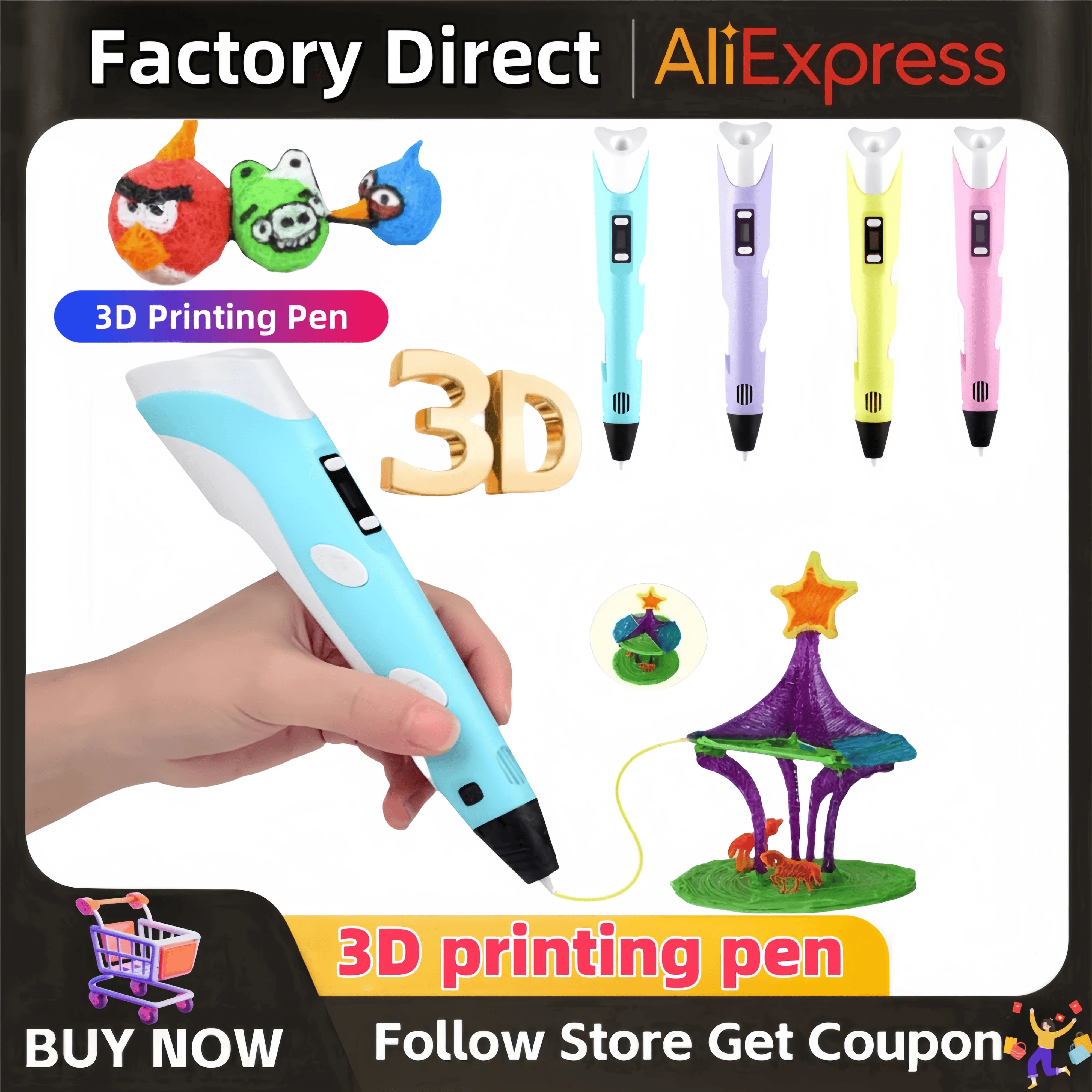 3D Printing Pen DIY Drawing Pens 9/50/100M 1.75mm PLA Filament Birthday Christmas Gifts For Kids Children With Power Travel Case