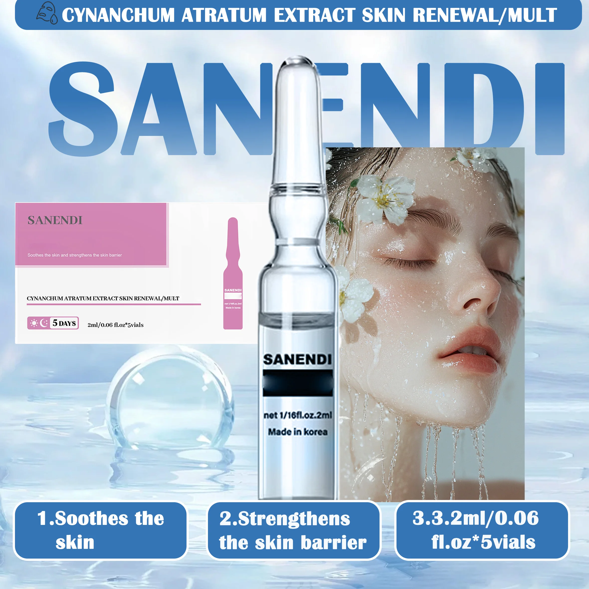 Sanendi 7ml vitamina C PDRN conjunto de brilho da pele sensível acalma cuidados musculares compatíveis com a pele