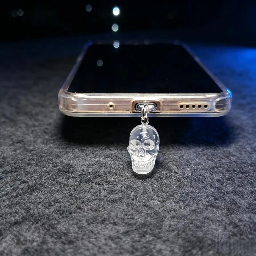 1/5/10/20/50/100pcs Transparent, Light-Up Skull-Shaped Dust-Proof Plug Amulet for Cell Phone Connectors, Decorative Cell Phone A