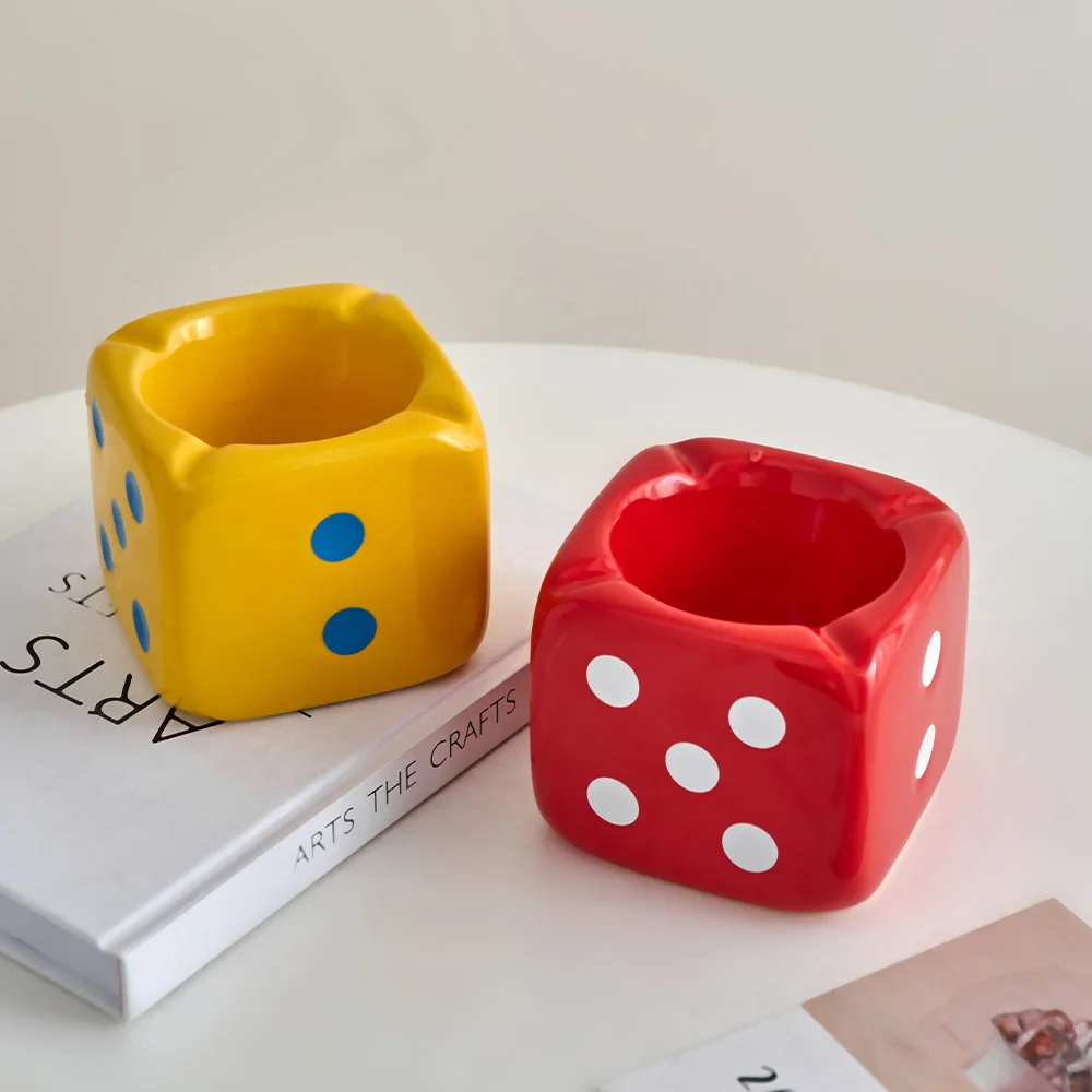 Procelain Dice Ashtray Modern Home Living Room Decoration Office Desk Accessories Decoration Mini Dice Ashtray Ash Storage Box