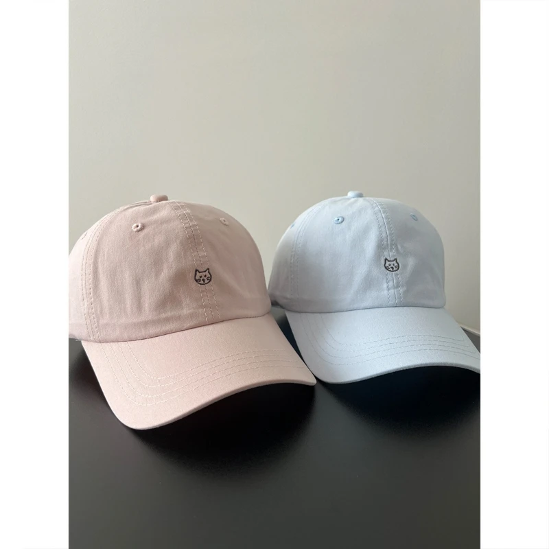 القط المطرزة قبعة بيسبول النساء السفر في الهواء الطلق قبعة تنوعا لينة بلغت ذروتها قبعة الرجعية الأزرق الداكن العصرية الرجال قبعة بيسبول #2