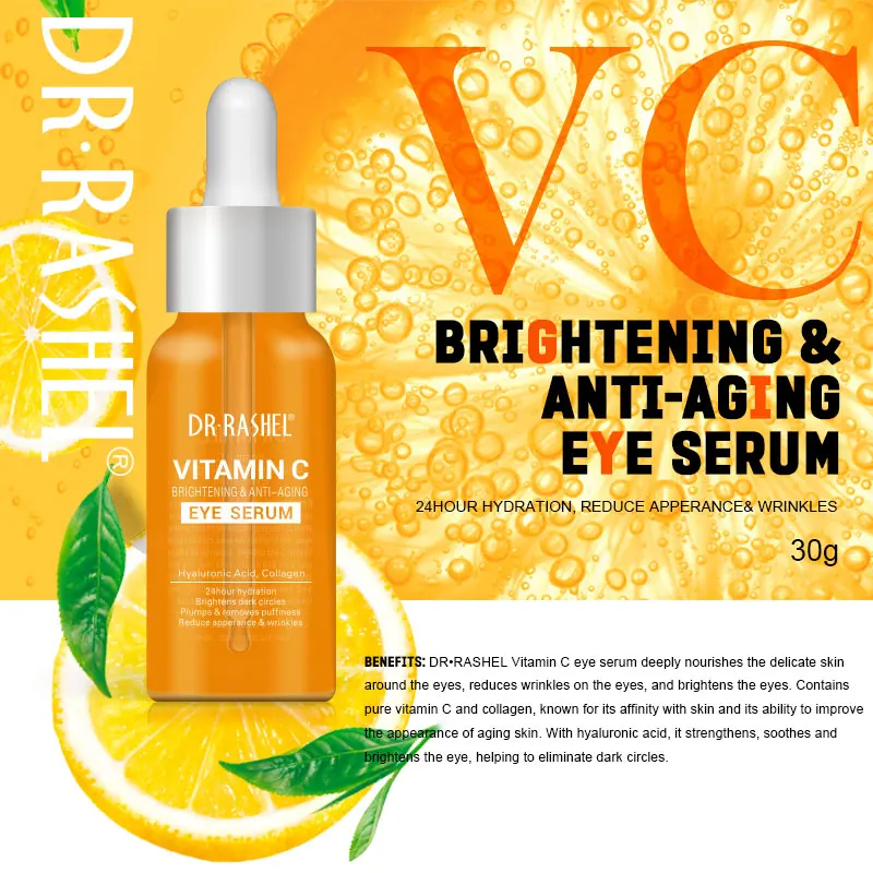 DR.RASHEL 30ml Vitamin C Serum Liquid Brightening Dark-Circle Anti-Puffiness Hyaluronic Acid Anti-aging Eye Serum Fade Dark Spot