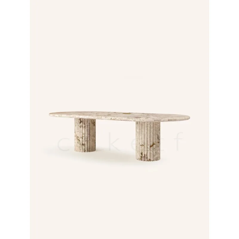 Italian high-end natural marble rectangular dining table Villa Monet garden luxury stone dining table