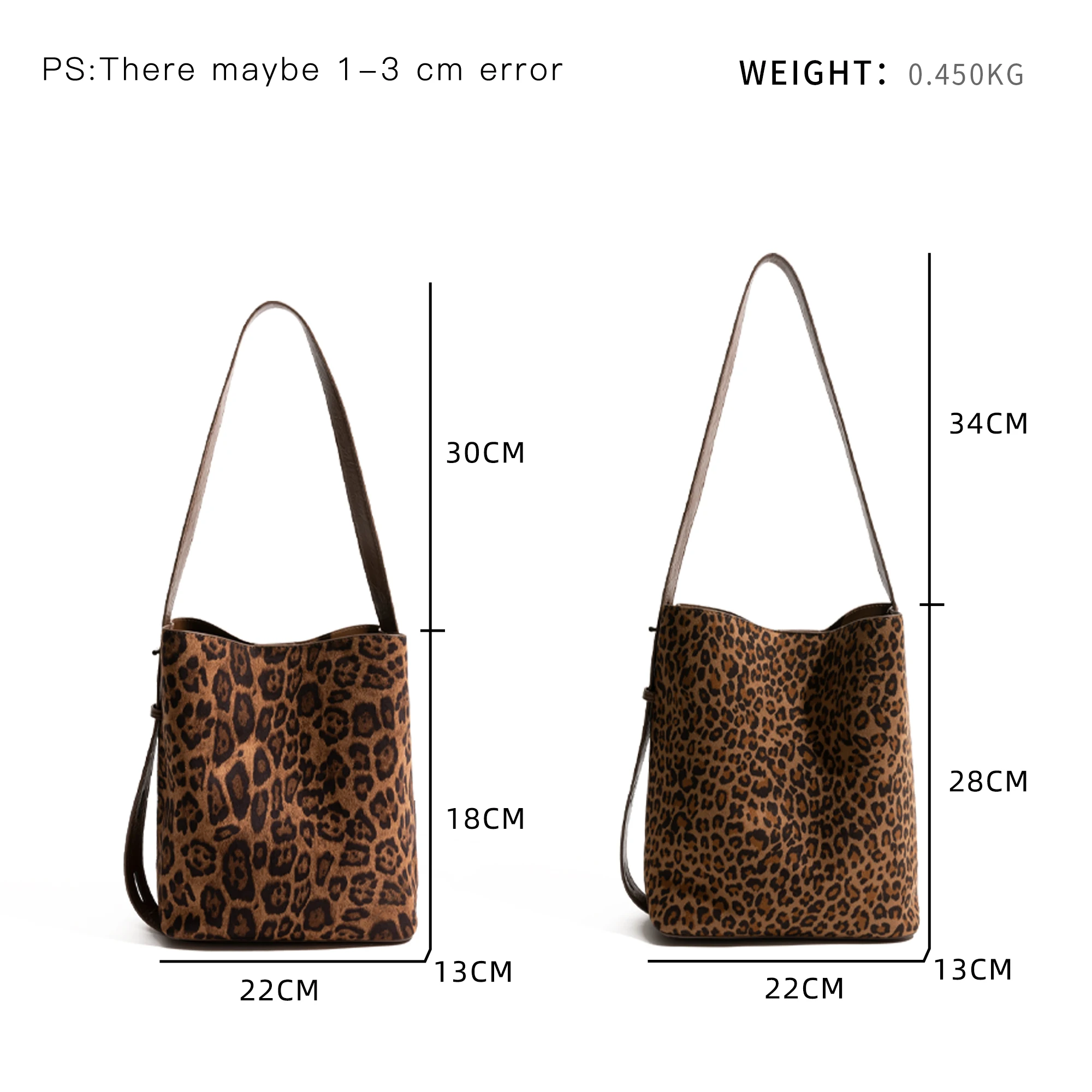 MABULA Leopard Print Commuter Shoulder Bag Tote Bag Korean Series Retro Suede Bucket Bag Commuter Student Underarm Tote Bag