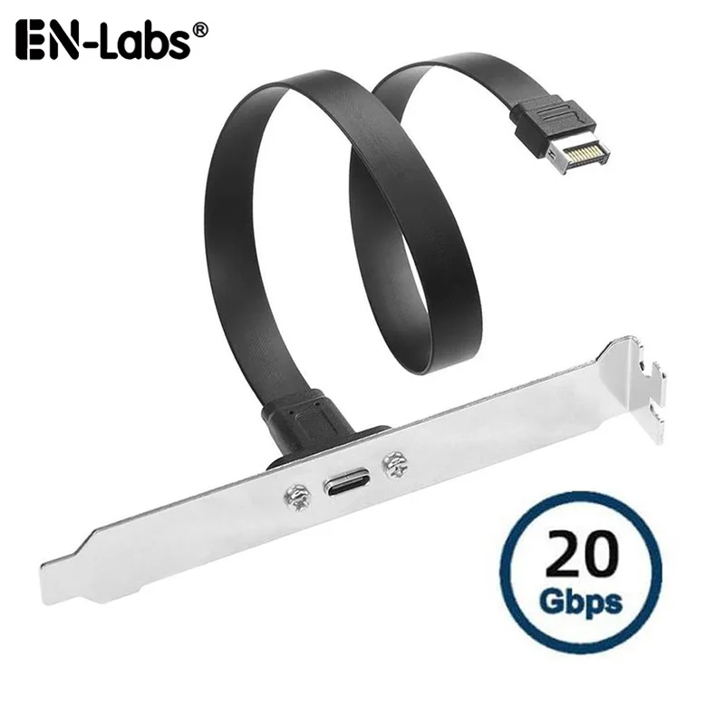 20Gbps USB3.2 Gen2x2 USB-C Flat Cable,Motherboard USB 20Pin Type-E to Type-C Extension Adapter w/ Full-Profile PCIe Bracket,0.5M