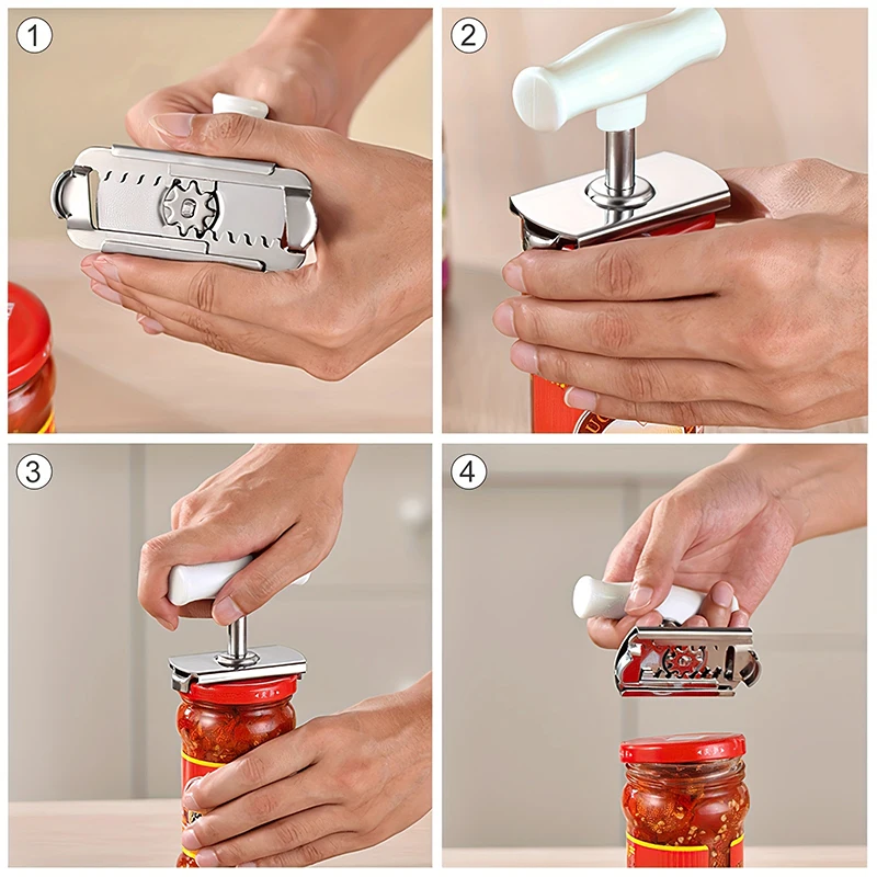 Stainless Steel Cap Lid Openers Tool Manual Screw Capper Labor-Saving Can Jar Opener Adjustable Kitchen Gadget