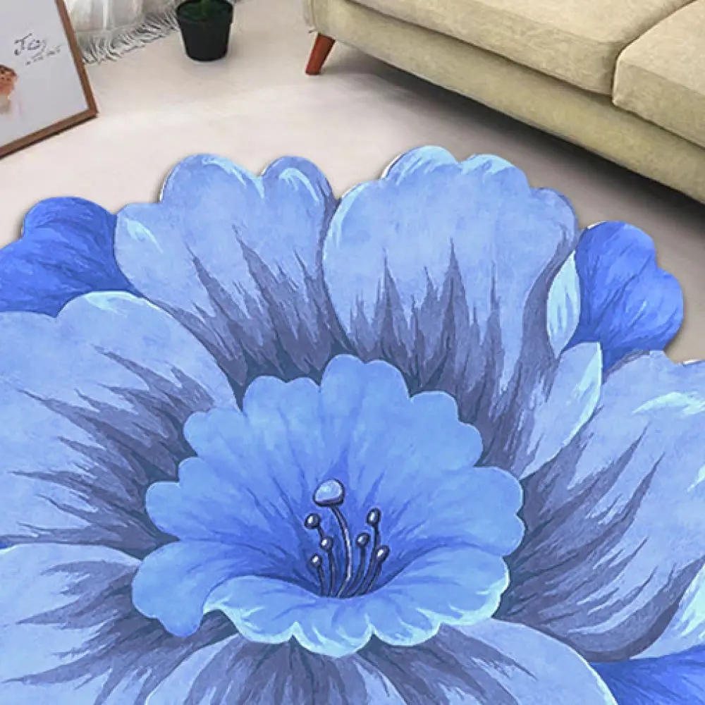 New Chinese Style Floral Shaped Floor Mat Anti Slip Crystal Velvet Carpet Decorative Bedside Rug For Bedroom Home Decor