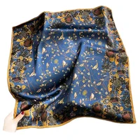 100% Natural Silk Scarf for Woman Designer Birds on Tree Print Bandana Foulard Female Luxury Square Neckerchief New SD0064 - Image 6