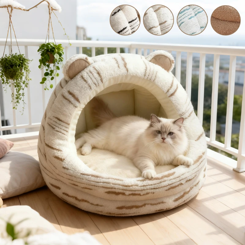

Cute Universal Bear Head Shaped Pet Bed Semi Enclosed Cozy Cave Winter Warm Self Heating Nest for Cats Puppies Kittens Comfort