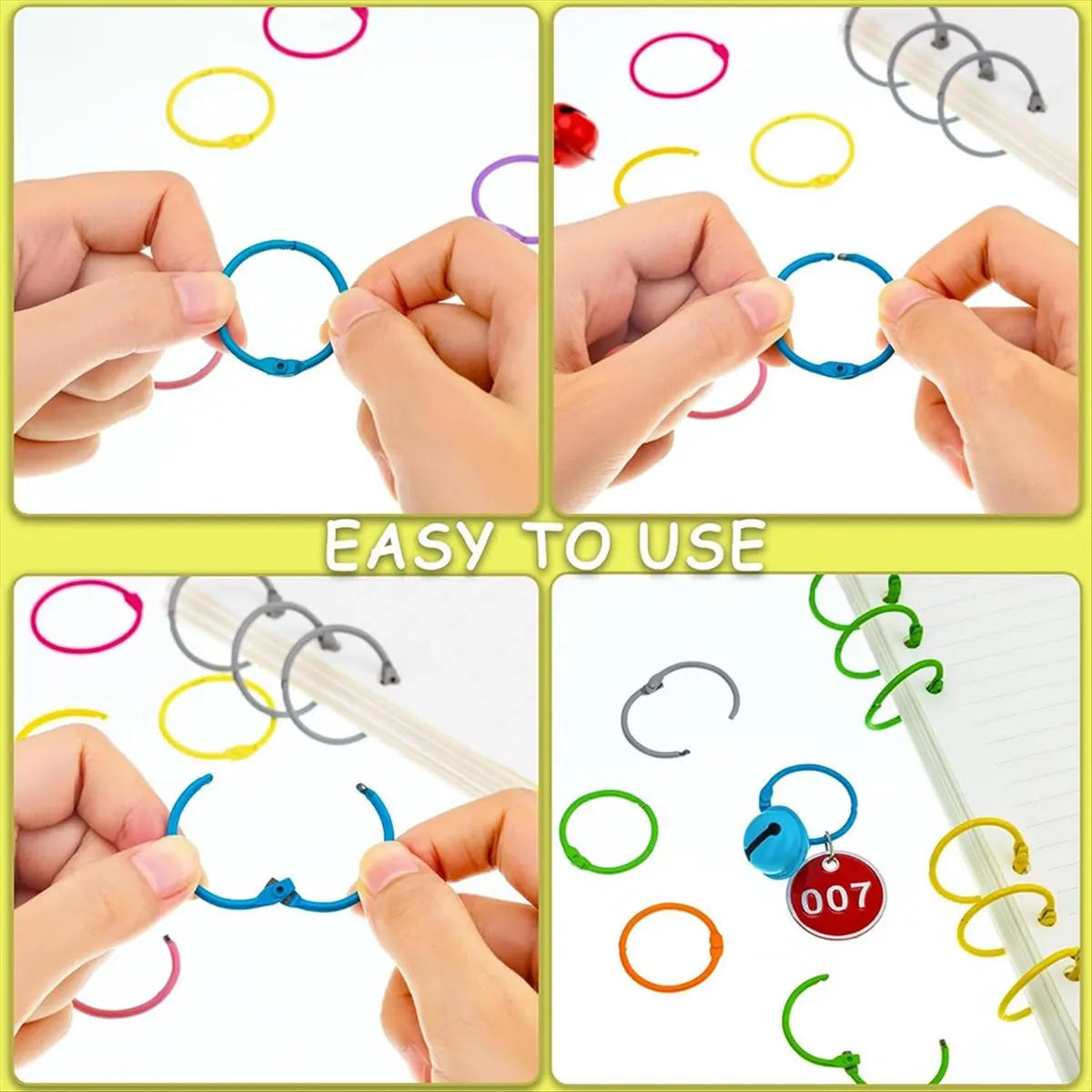 HITL Colorful Loose Leaf Binder Rings Metal Book Rings Paper Rings for Index Cards Notebook Keychain Key Ring for Use