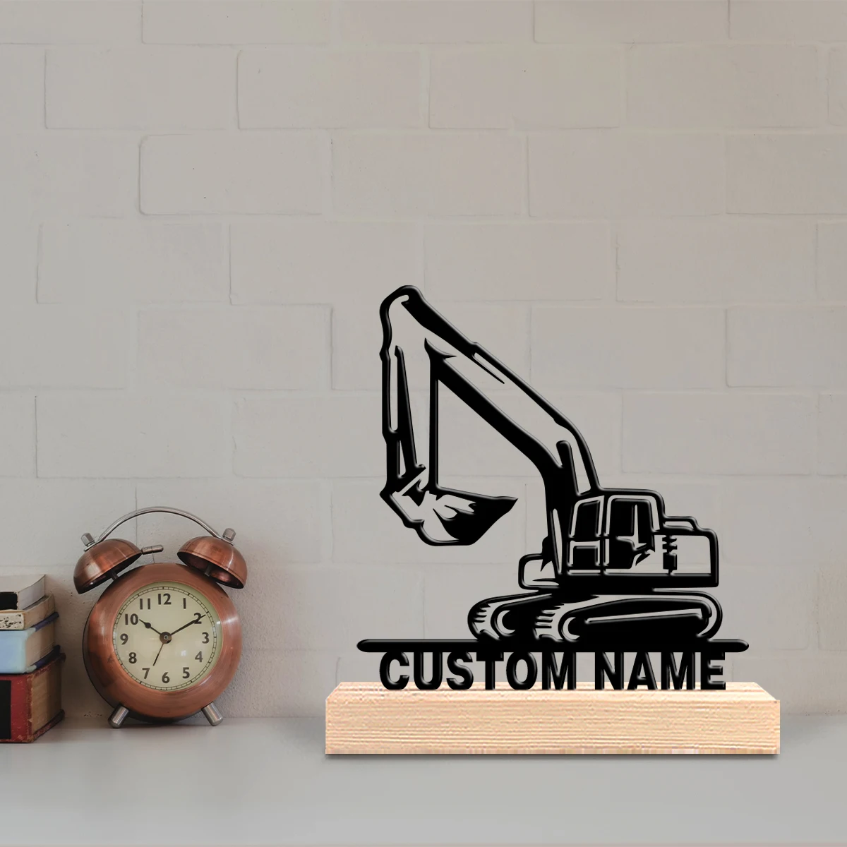 A luxurious black custom-made item Excavator Iron figure/animal wooden base desktop decoration Wooden bracket gift, suitable fo