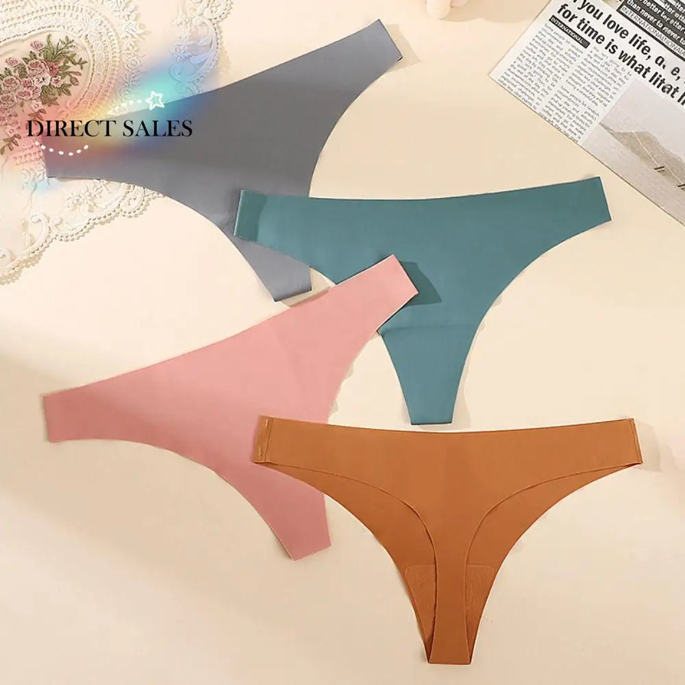 

3Pcs Low Waist Ice Slik Briefs Underpants Cotton Crotch Seamless Panties Female Underwear Lingerie Women's Traceless Thong Girl