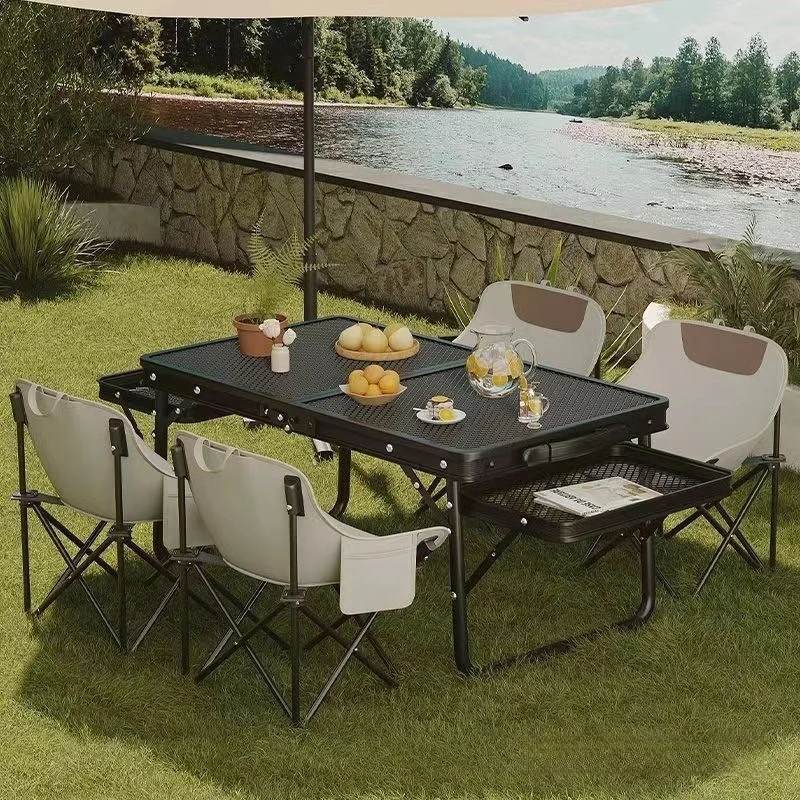 

Outdoor Folding Table Camping Multi-functional Iron Net Barbecue Portable Picnic Table Aluminum Alloy Folding Table New Arrival