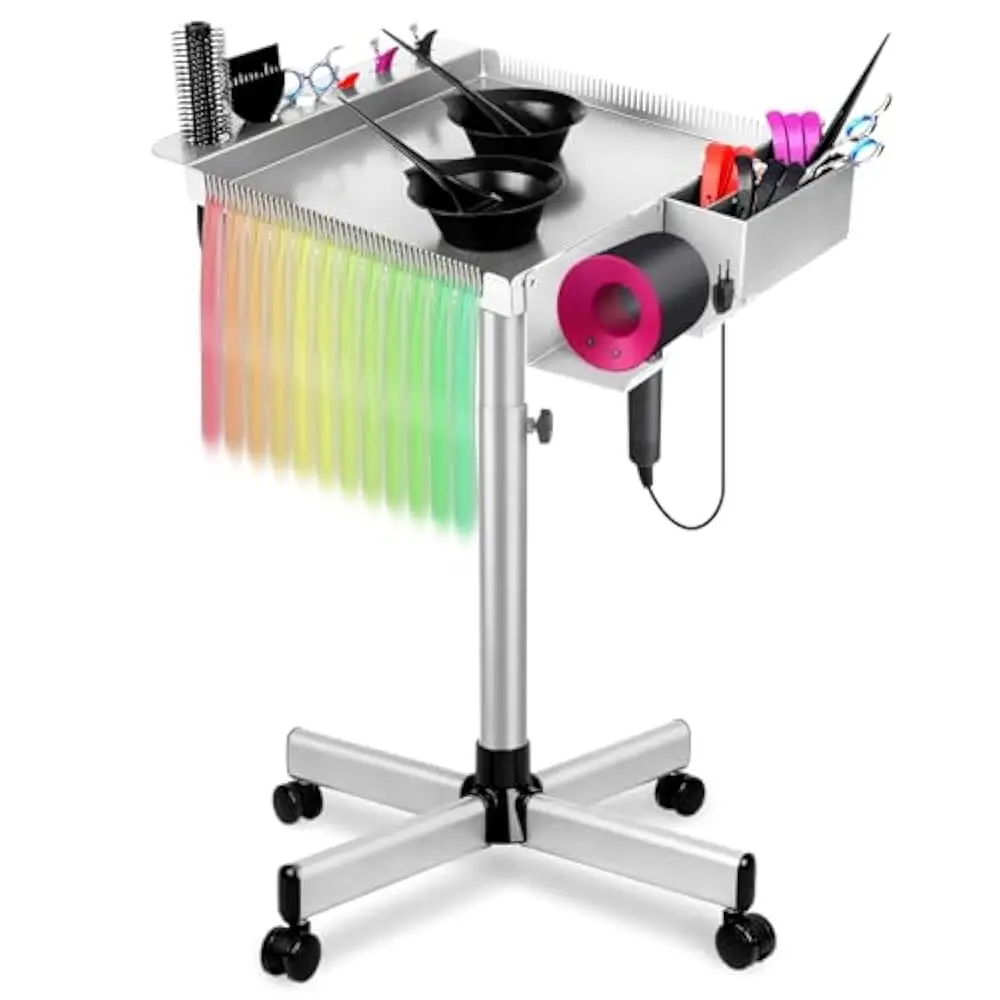

Salon Rolling Tray On Wheels, Hairstylist Tray With Holder And Hair Separator Stand For Salon Station, Salon Tray Cart, Salon
