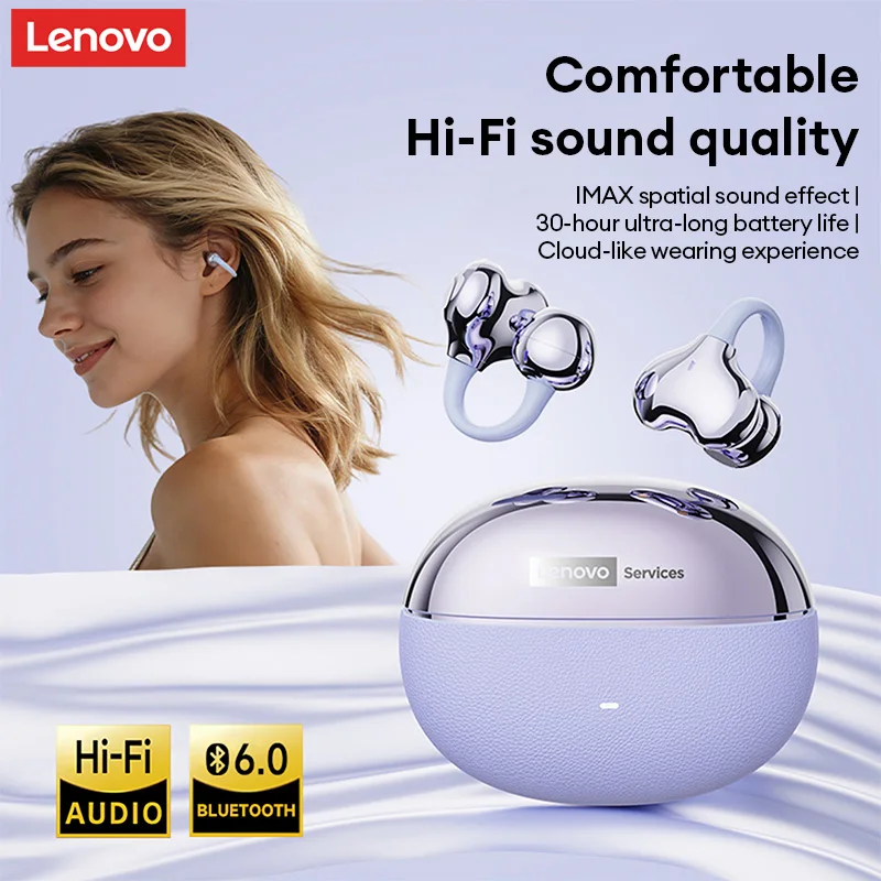 Choice Lenovo RS123 Wireless Ear‑Clip Earphones ENC Noise Reduction Gaming Headphone Bluetooth 6.0 HD Oper-Ear Earbuds Sports