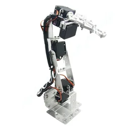 Arduino Robot 6 DOF Aluminium Clamp Claw Mount Kit Mechanical Robotic Arm & Servos  Metal Servo Horn-Silver