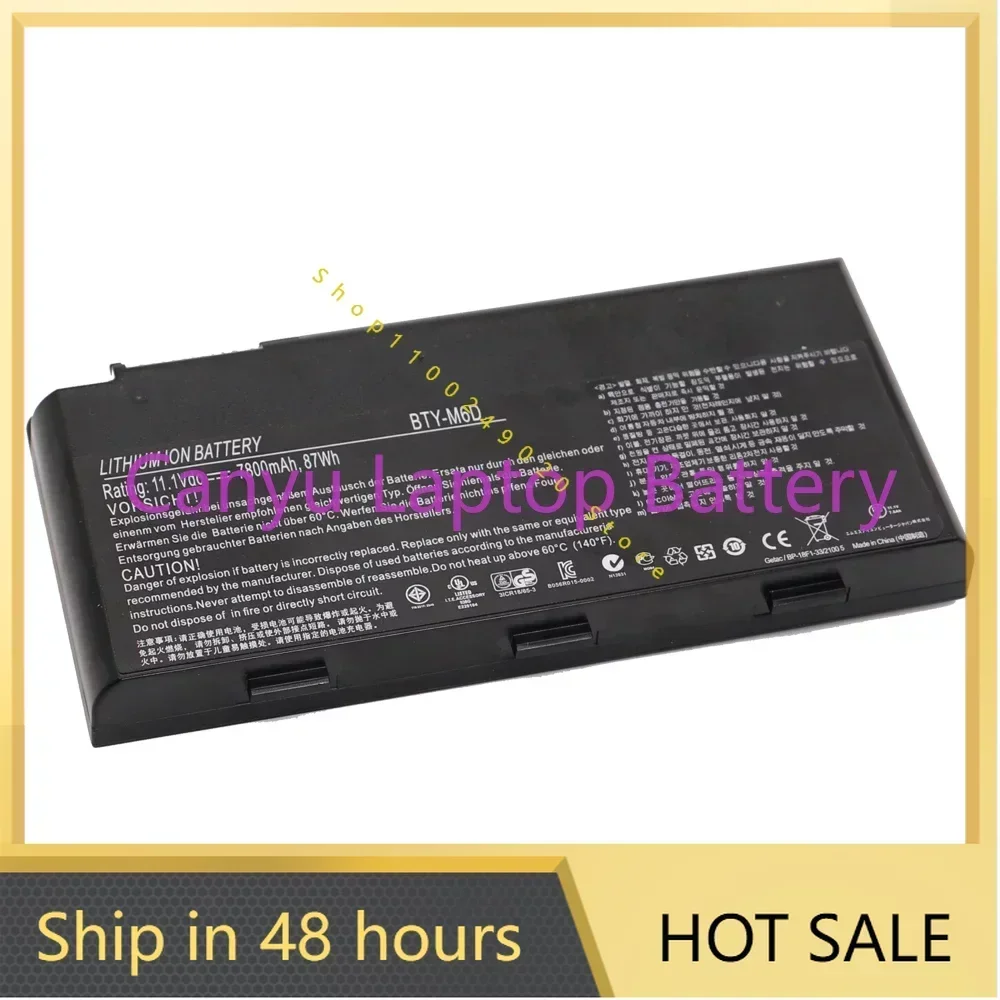 

BTY-M6D for MSI GT60 GT70 GX780R GX680 GX780 GT780R GT660R GT663R GX660 GT680R GT783R 9CELLS 7800mAh 87Wh Laptop battery
