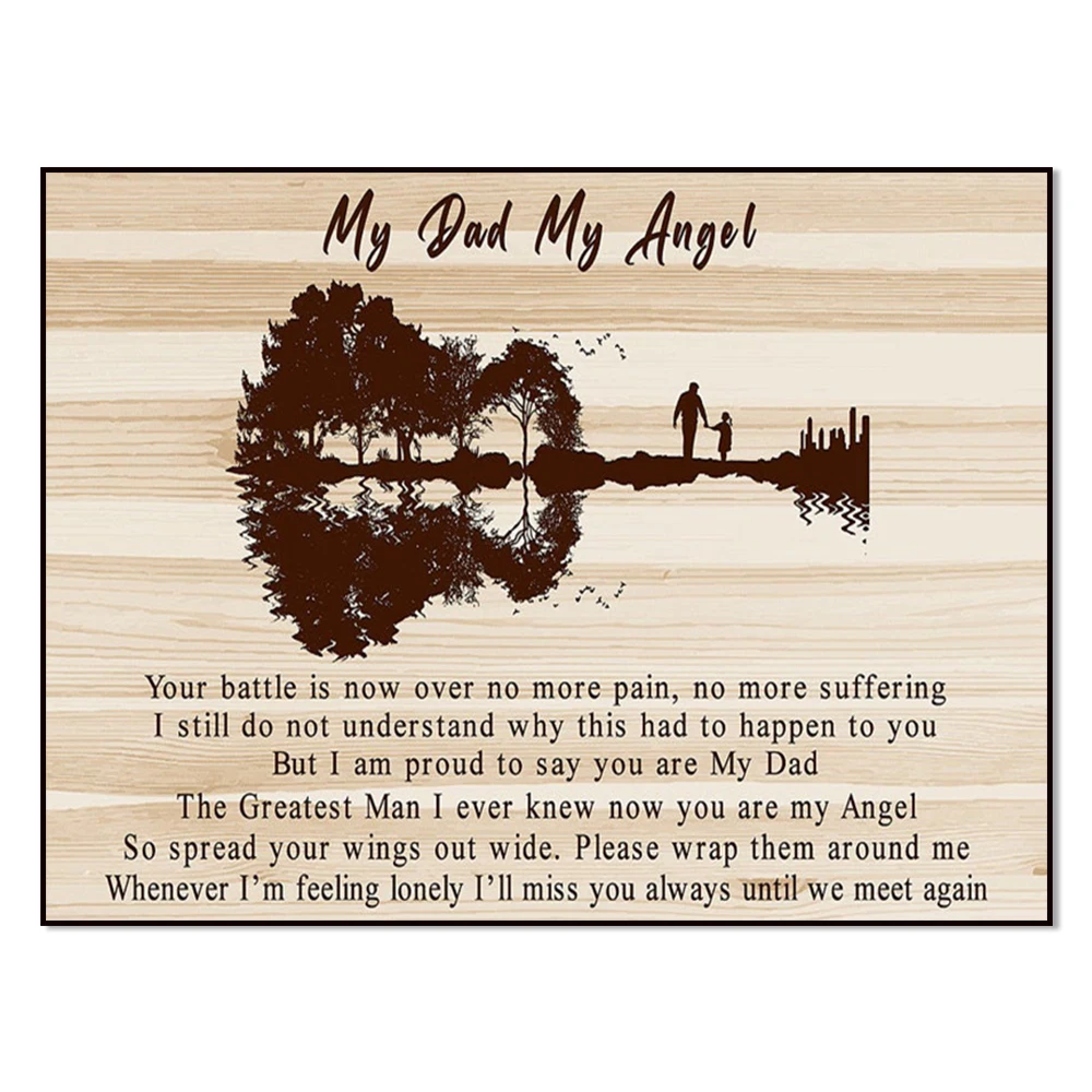 Cartel de ángel para mi papá, mi papá, arte de pared de mi ángel, cartel de guitarra vintage, regalo del feliz día del padre, cartel de papá musical, guitarrista d